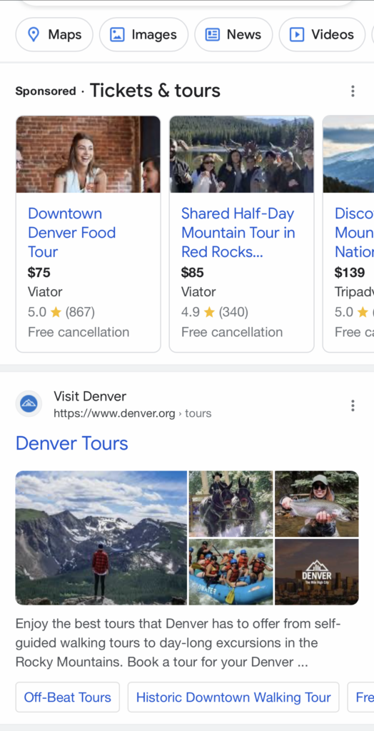 screenshot example of google things to do ads